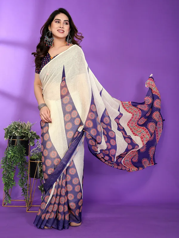 Digital_Print_Cotton_Linen_Saree_With_Unstitched_Blouse_Piece