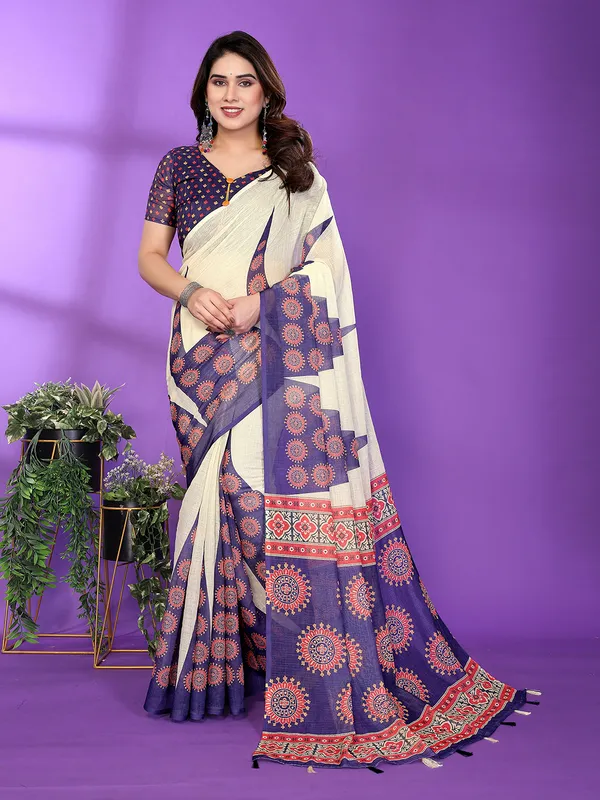 Digital_Print_Cotton_Linen_Saree_With_Unstitched_Blouse_Piece