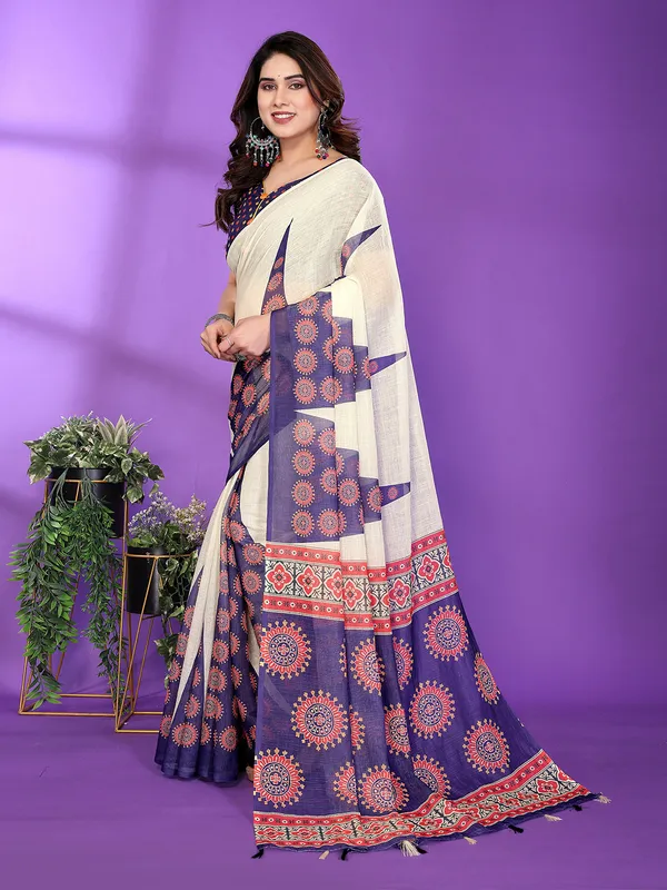 Digital_Print_Cotton_Linen_Saree_With_Unstitched_Blouse_Piece