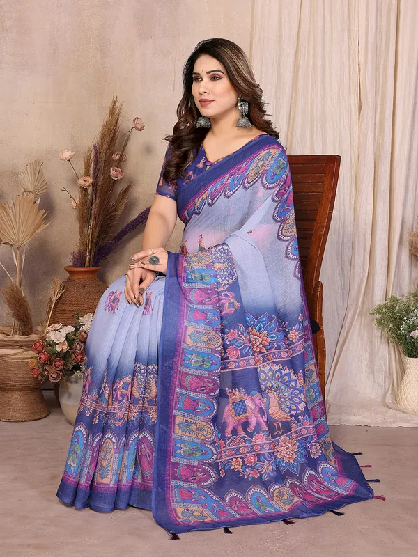 Digital_Print_Cotton_Linen_Saree_With_Unstitched_Blouse_Piece_(BLUE)