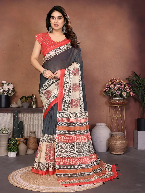 Digital_Print_Cotton_Linen_Saree_With_Unstitched_Blouse_Piece_(RED)