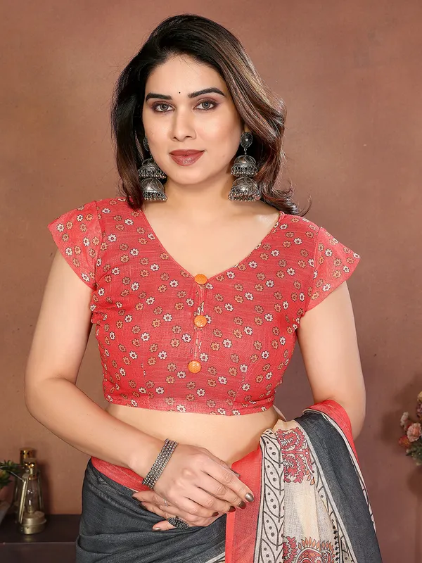 Digital_Print_Cotton_Linen_Saree_With_Unstitched_Blouse_Piece_(RED)