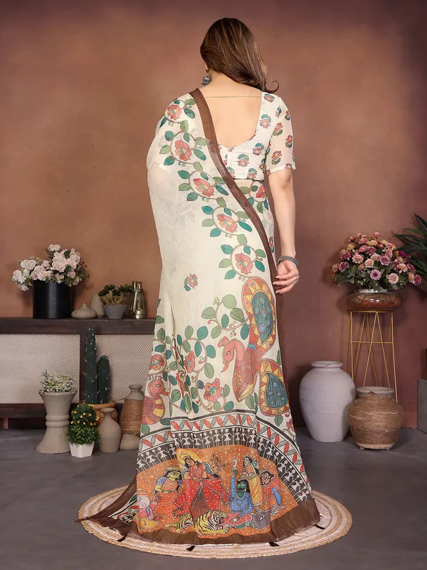 Digital_Print_Cotton_Linen_Saree_With_Unstitched_Blouse_Piece_(CREAM)