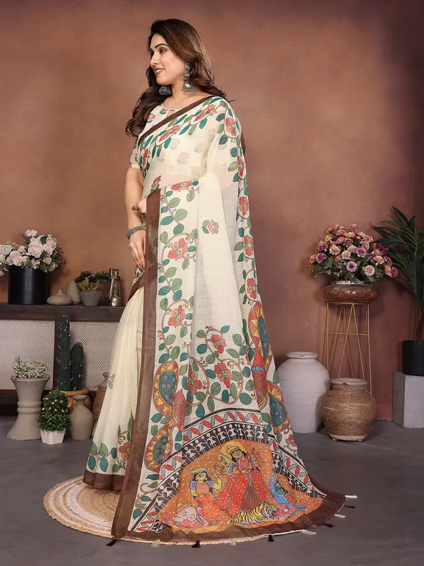 Digital_Print_Cotton_Linen_Saree_With_Unstitched_Blouse_Piece_(CREAM)