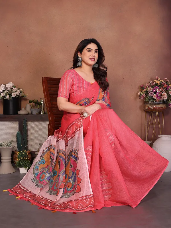 Digital_Print_Cotton_Linen_Saree_With_Unstitched_Blouse_Piece_(PINK)