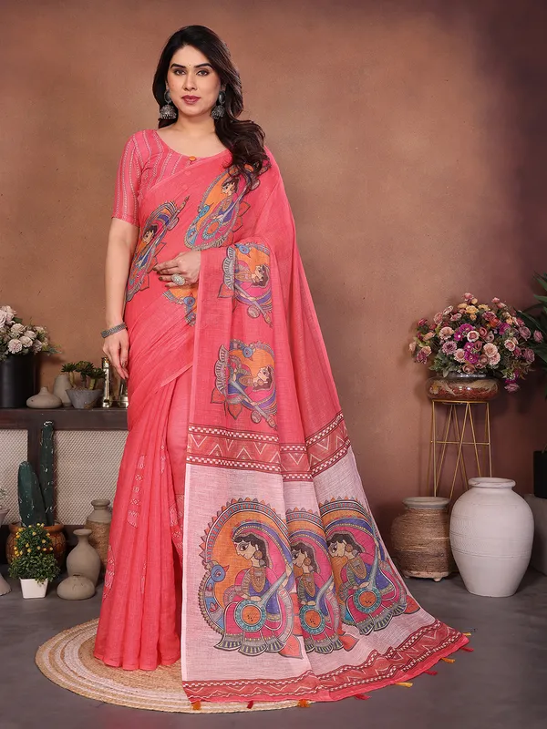 Digital_Print_Cotton_Linen_Saree_With_Unstitched_Blouse_Piece_(PINK)