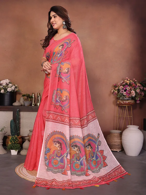 Digital_Print_Cotton_Linen_Saree_With_Unstitched_Blouse_Piece_(PINK)
