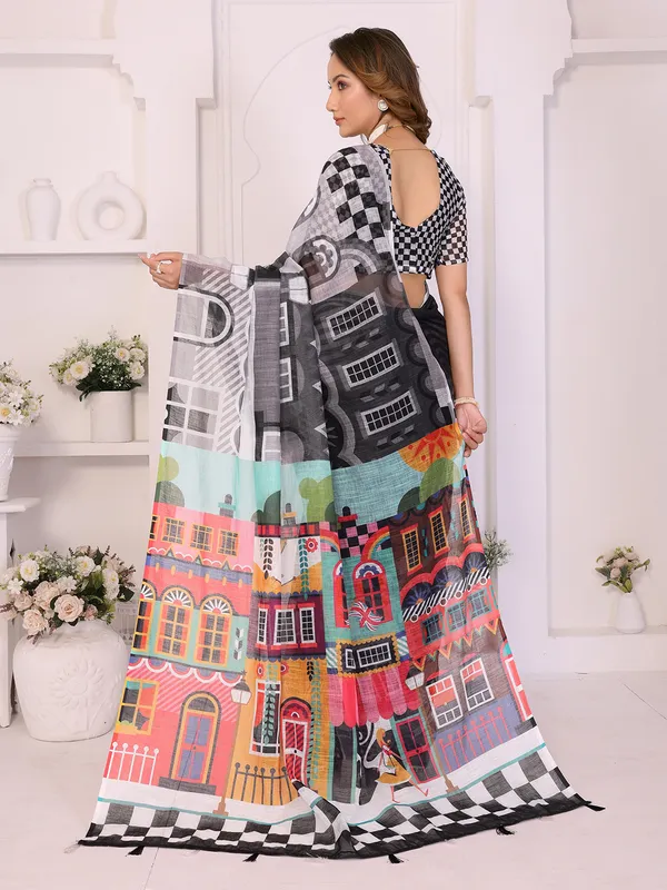 Digital_Print_Cotton_Linen_Saree_With_Unstitched_Blouse_Piece
