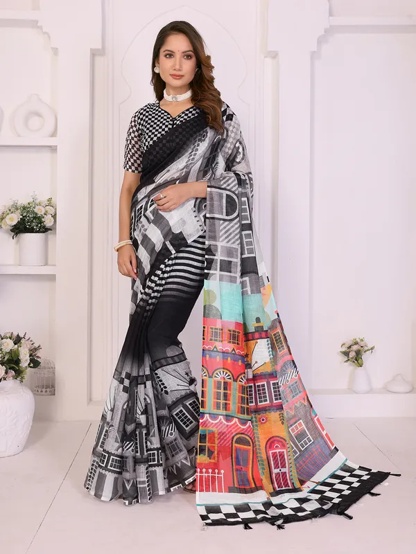 Digital_Print_Cotton_Linen_Saree_With_Unstitched_Blouse_Piece