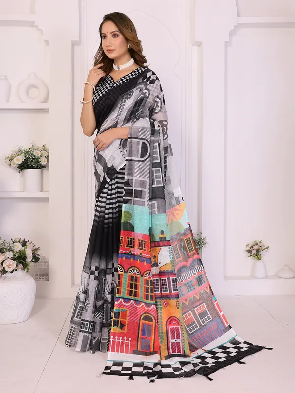 Digital_Print_Cotton_Linen_Saree_With_Unstitched_Blouse_Piece