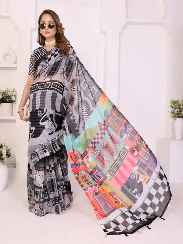 Digital_Print_Cotton_Linen_Saree_With_Unstitched_Blouse_Piece