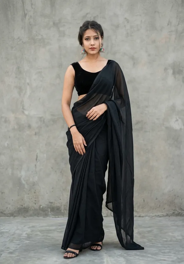 Elegant_Solid_Chiffon_Plain_Dyed_Saree_With_Unstitched_Blouse_Piece