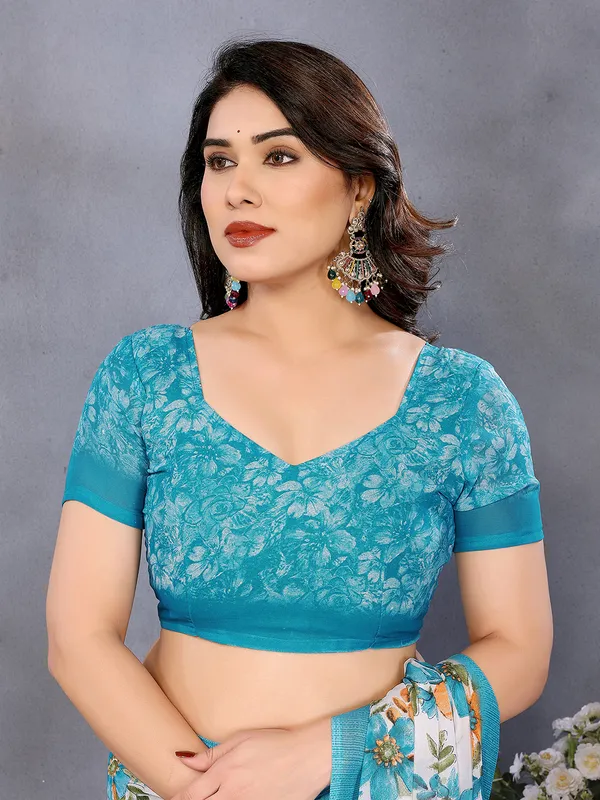 Paisley,_Floral_Print_Daily_Wear_Georgette_Saree��(Light_Blue,_Orange,_White)