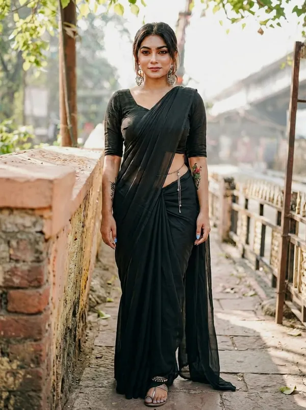 Elegant_Solid_Chiffon_Plain_Dyed_Saree_With_Unstitched_Blouse_Piece