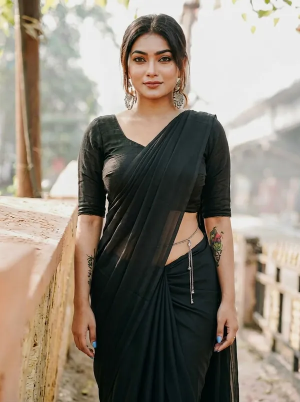 Elegant_Solid_Chiffon_Plain_Dyed_Saree_With_Unstitched_Blouse_Piece