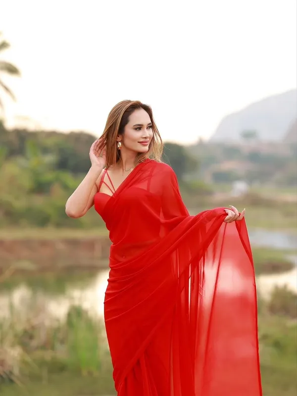 Plain_Dyed_Daily_Wear_Georgette_Saree_With_Unstitched_Blouse_Piece