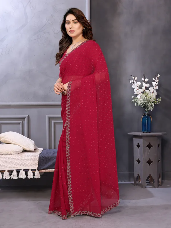 Embellished,_Self_Design_Bollywood_Georgette,_Chiffon_Saree__(Maroon)