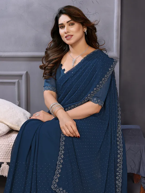 Embellished,_Self_Design_Bollywood_Georgette,_Chiffon_Saree__(Rama)