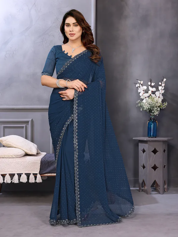 Embellished,_Self_Design_Bollywood_Georgette,_Chiffon_Saree__(Rama)