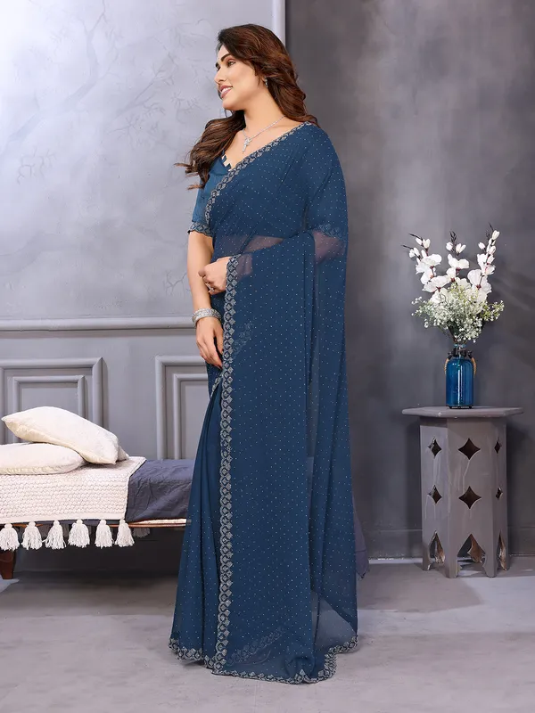 Embellished,_Self_Design_Bollywood_Georgette,_Chiffon_Saree__(Rama)