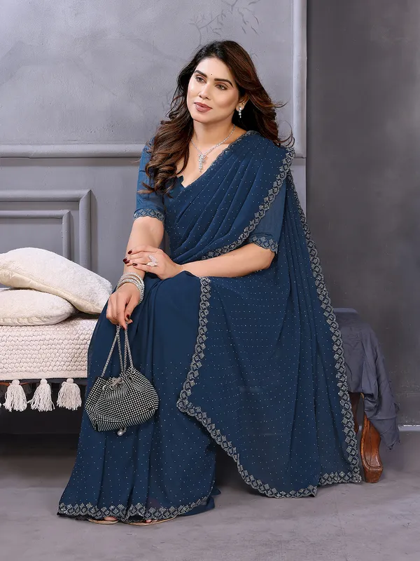 Embellished,_Self_Design_Bollywood_Georgette,_Chiffon_Saree__(Rama)