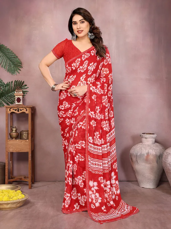 Paisley,_Floral_Print_Daily_Wear_Georgette_Saree��(Red)