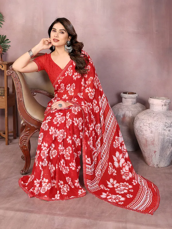 Paisley,_Floral_Print_Daily_Wear_Georgette_Saree��(Red)