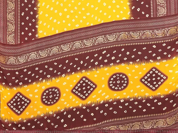Printed,_Geometric_Print_Bandhani_Georgette_Saree��(Yellow,_Maroon)