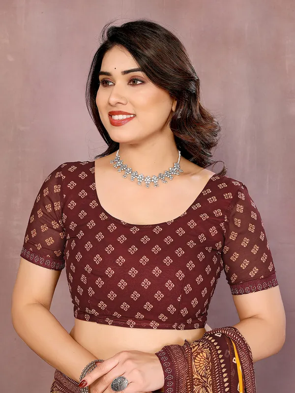 Printed,_Geometric_Print_Bandhani_Georgette_Saree��(Yellow,_Maroon)