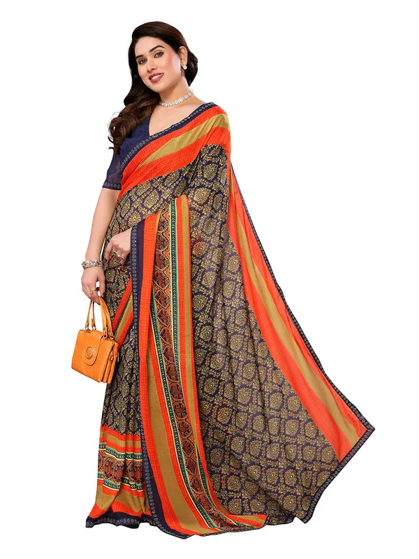 Embellished,_Paisley,_Geometric_Print_Bollywood_Georgette_Saree_(Dark_Blue,_Orange,_Beige)