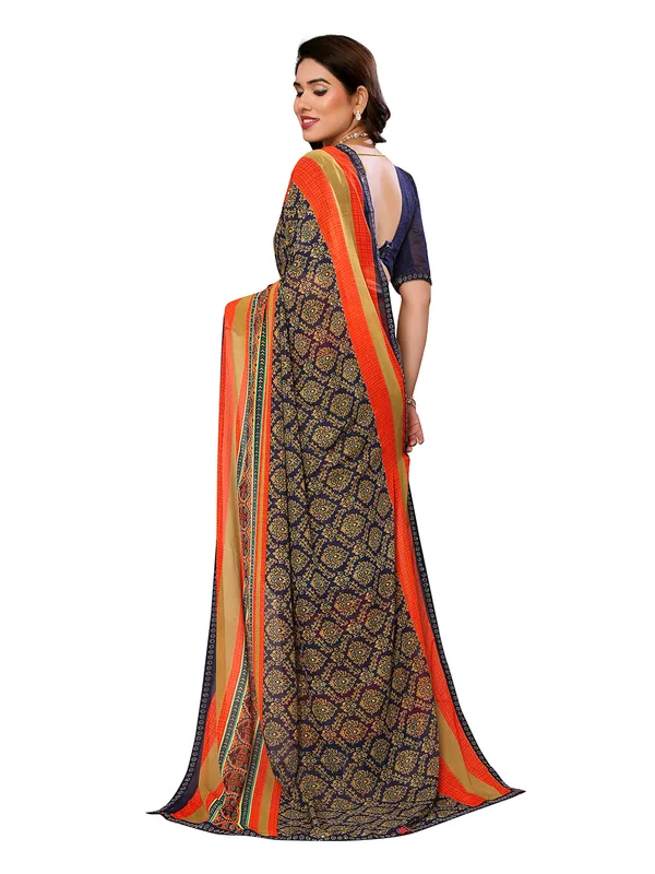 Embellished,_Paisley,_Geometric_Print_Bollywood_Georgette_Saree_(Dark_Blue,_Orange,_Beige)