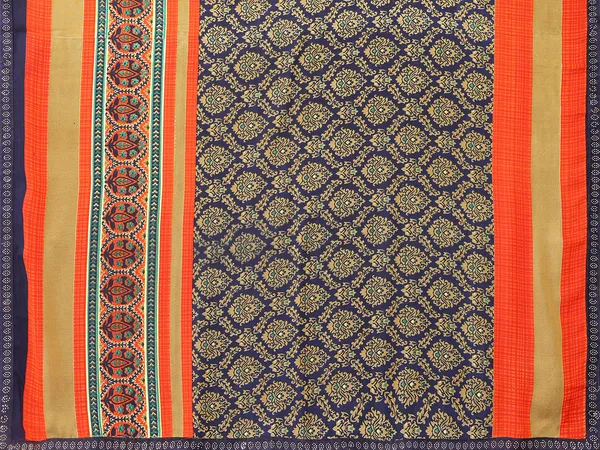 Embellished,_Paisley,_Geometric_Print_Bollywood_Georgette_Saree_(Dark_Blue,_Orange,_Beige)