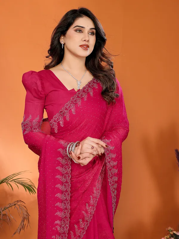Women's_Chiffon_Shiny_Stone_and_Diamond_Work_Lace_Boarder_Saree_With_Unstitched_Blouse_Piece