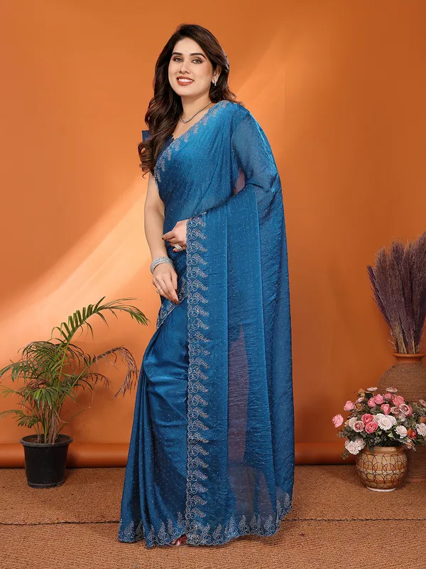 Women's_Chiffon_Shiny_Stone_and_Diamond_Work_Lace_Boarder_Saree_With_Unstitched_Blouse_Piece