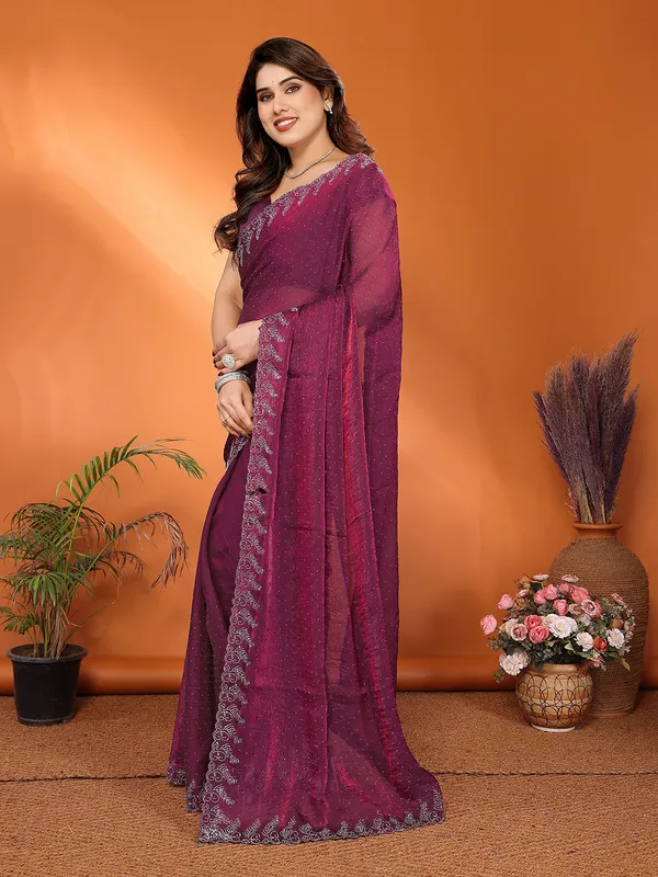Women's_Chiffon_Shiny_Stone_and_Diamond_Work_Lace_Boarder_Saree_With_Unstitched_Blouse_Piece