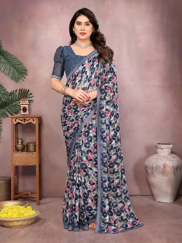 Geometric_Print_Bollywood_Georgette_Saree��(Grey)