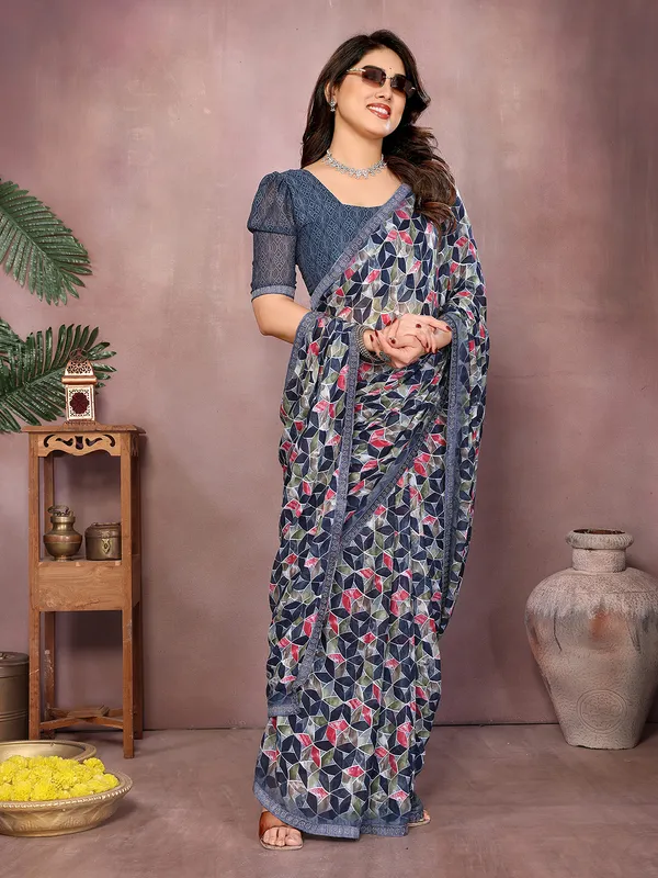 Geometric_Print_Bollywood_Georgette_Saree��(Grey)