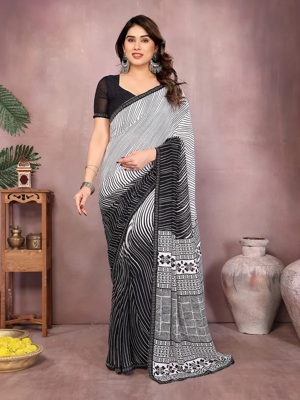 Paisley,_Striped,_Floral_Print_Daily_Wear_Georgette_Saree��(Black)