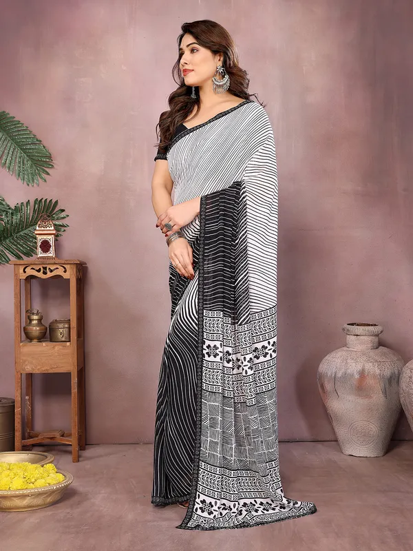 Paisley,_Striped,_Floral_Print_Daily_Wear_Georgette_Saree��(Black)