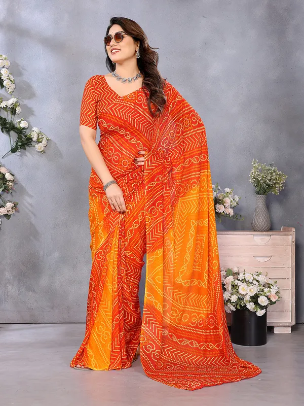 Ombre,_Paisley,_Printed_Bandhani_Georgette_Saree��(Orange,_Yellow)