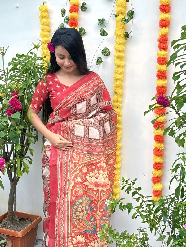 Women's_Printed_Cotton_Linen_Saree_With_Unstitched_Blouse_Piece
