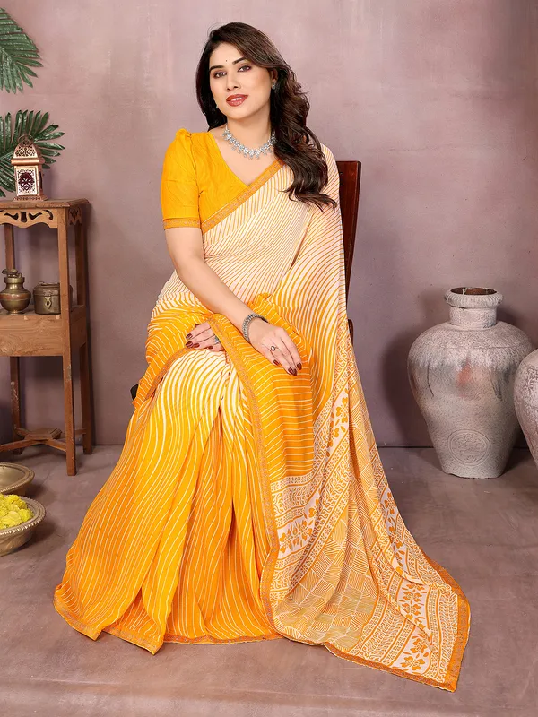 Paisley,_Striped,_Floral_Print_Daily_Wear_Georgette_Saree��(Yellow)