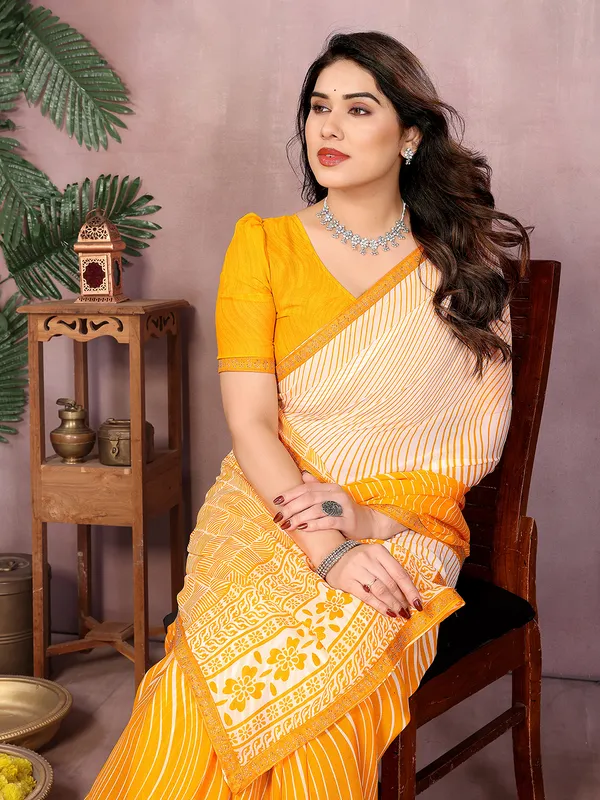 Paisley,_Striped,_Floral_Print_Daily_Wear_Georgette_Saree��(Yellow)