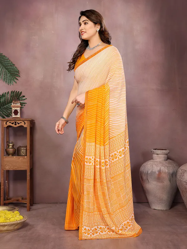 Paisley,_Striped,_Floral_Print_Daily_Wear_Georgette_Saree��(Yellow)