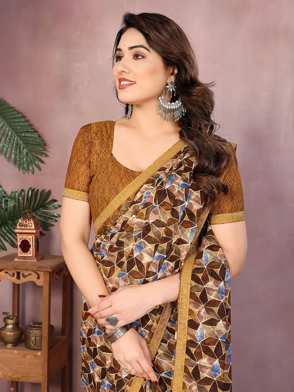 Geometric_Print_Bollywood_Georgette_Saree��(Yellow)