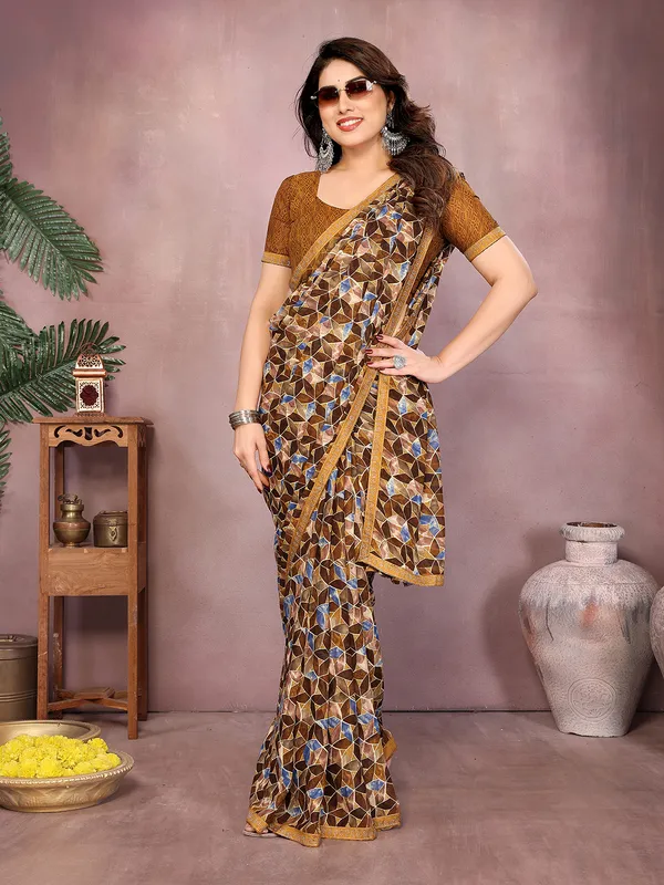 Geometric_Print_Bollywood_Georgette_Saree��(Yellow)