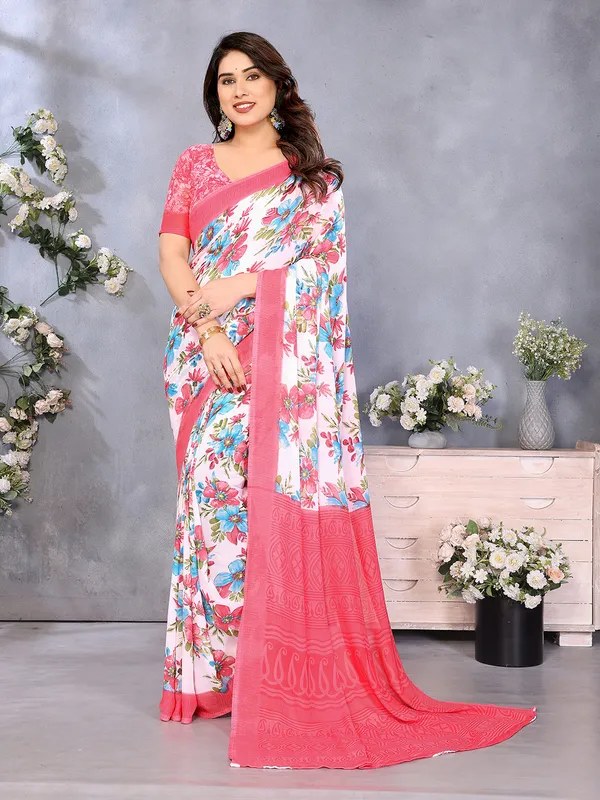 Paisley,_Floral_Print_Daily_Wear_Georgette_Saree��(Pink,_Light_Blue,_White)