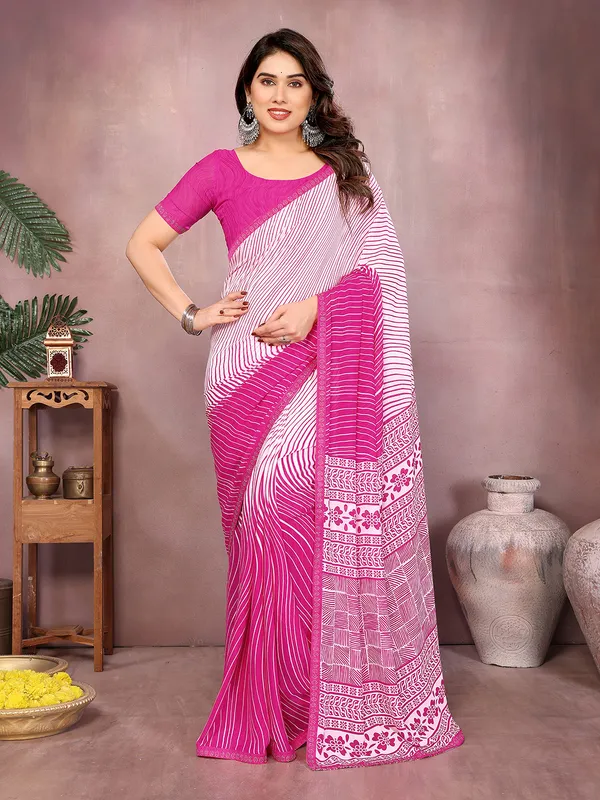 Paisley,_Striped,_Floral_Print_Daily_Wear_Georgette_Saree��(Pink)