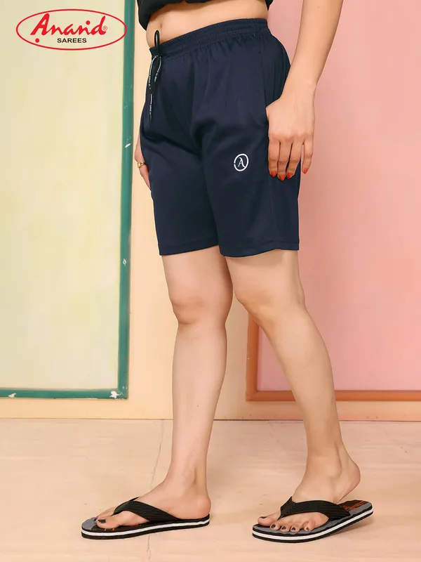 Women_Self_Design_Solid_Navy_Blue_Night_Shorts