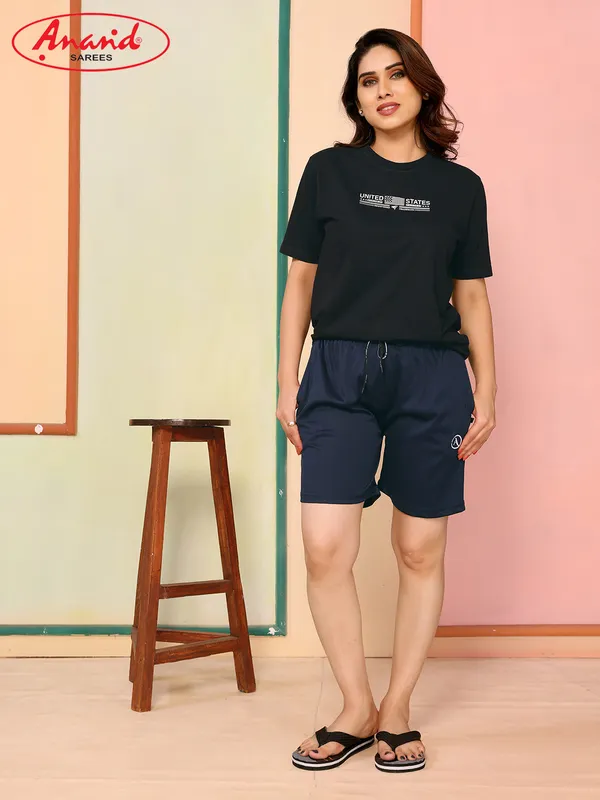 Women_Self_Design_Solid_Navy_Blue_Night_Shorts